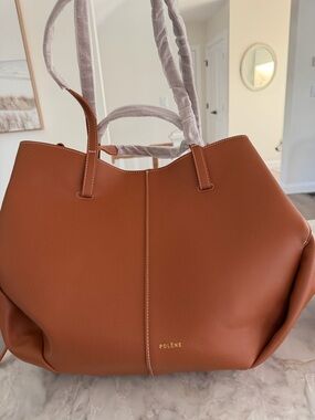 Polene-Inspired Tan Leather Tote Bag - Elegant Everyday Carryall
